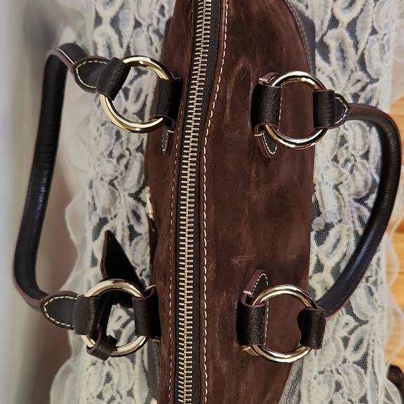 Dooney and Bourke Sued and Leather Satchel - Picture 6 of 16